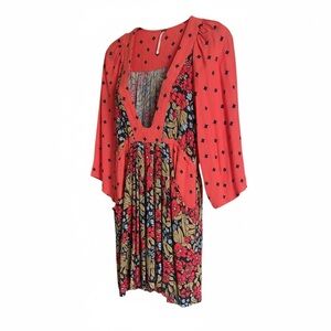 Free People Talulla Coral Boho Mini Dress Babydoll Floral Festival XS